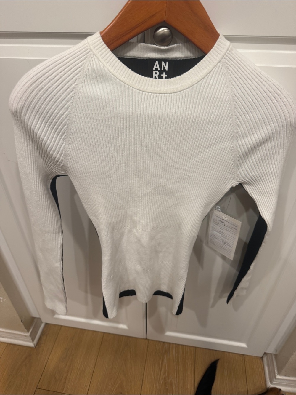 Alp N Rock White Ribbed Crewneck Sweater with Black Side Panels